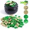 JOYIN 208 St Patrick’s Day Lucky Leprechaun Plastic Coins and 1 Large Black Cauldron with Handle Pot of Gold Party Supplies, St Patrick Decorations Party Favors